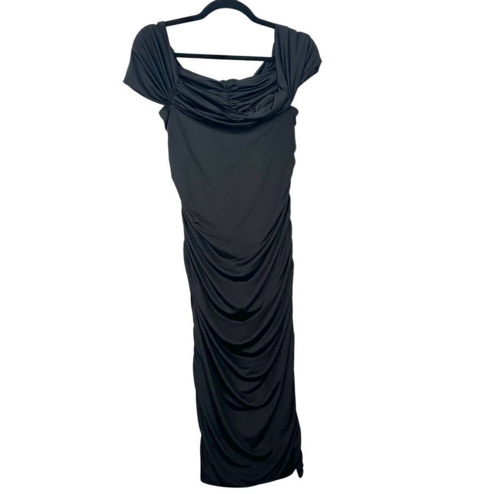 Nordstrom Rack Off The Shoulder Ruched Stretch Black Bodycon Dress Size Medium